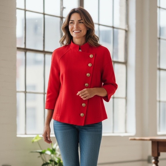 PER SE ORANGE BUTTON DOWN BELL SLEEVE LINED OFFICE WORK BLAZER JACKET SIZE 8 - Picture 1 of 8